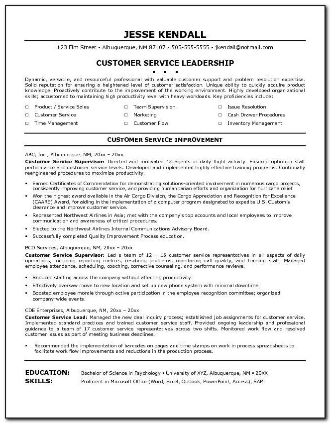 Resume Template For Customer Service Associate