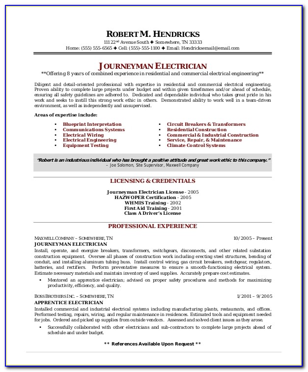 Resume Template For Electrical Engineer