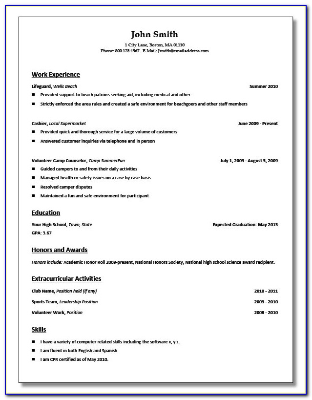 Resume Template For High School Student Doc