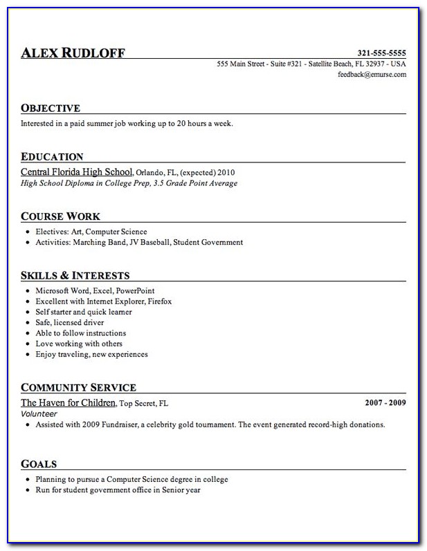 Resume Template For High School Students