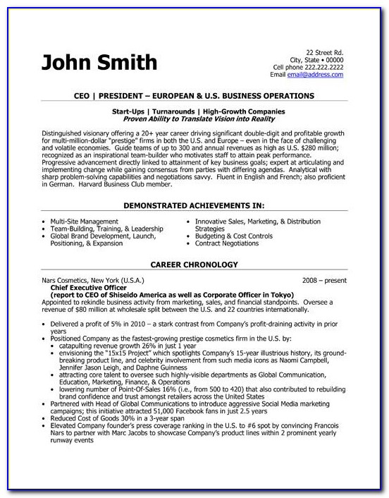 Resume Template For Managers Executives