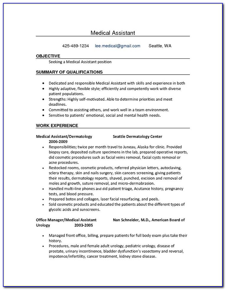 Resume Template For Medical Assistant