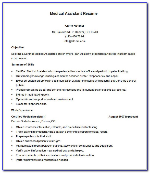 Resume Template For Medical Office Assistant