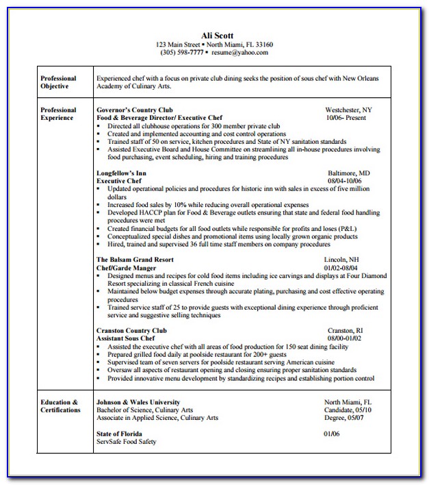 Resume Template For Pastry Chef