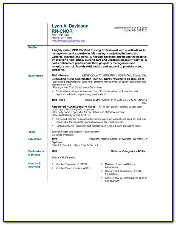 Resume Template For Rn