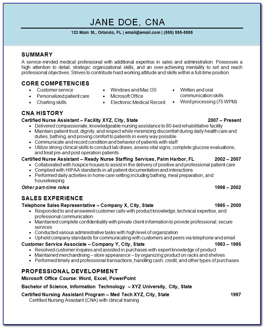 Resume Templates For Cna Job