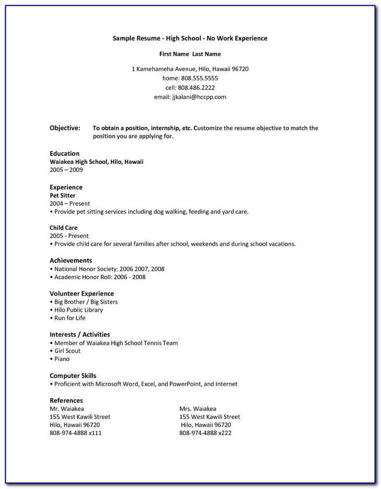 Resume Templates For High School Students Free