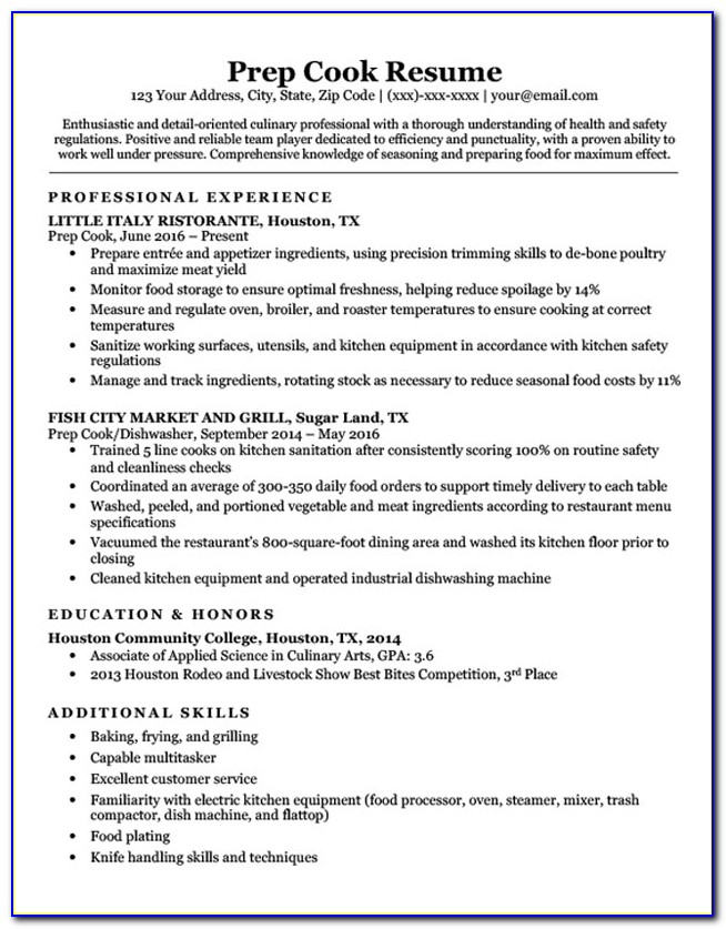 Resume Templates For Line Cooks
