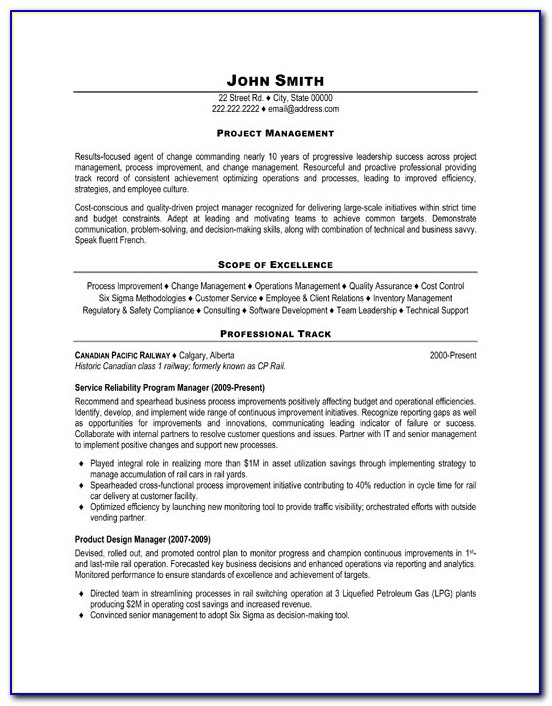 Resume Templates For Project Management Construction