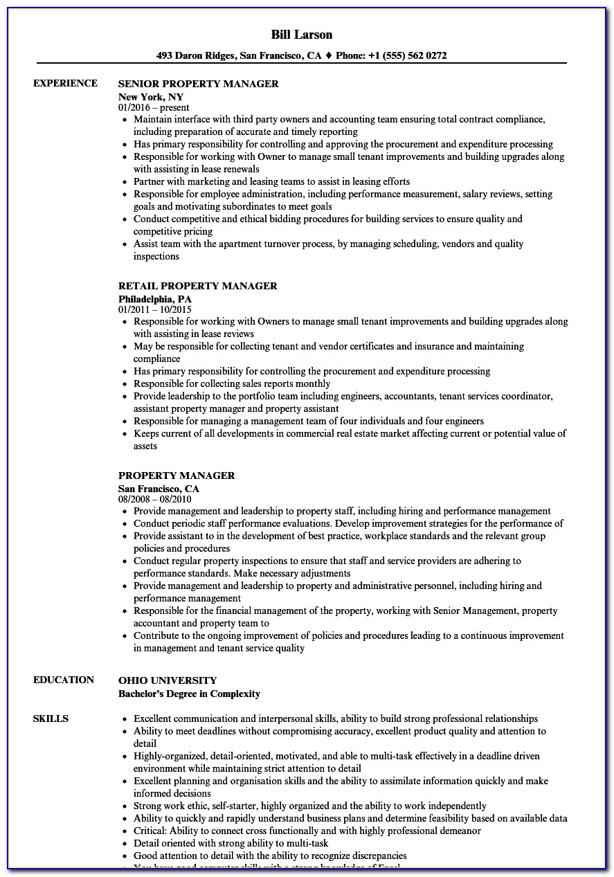 Resume Templates For Property Managers
