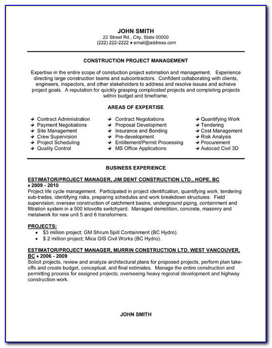 Resume Templates For Senior Project Manager