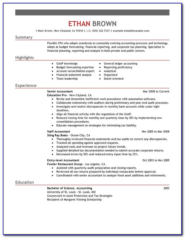 Resumes For Chartered Accountants