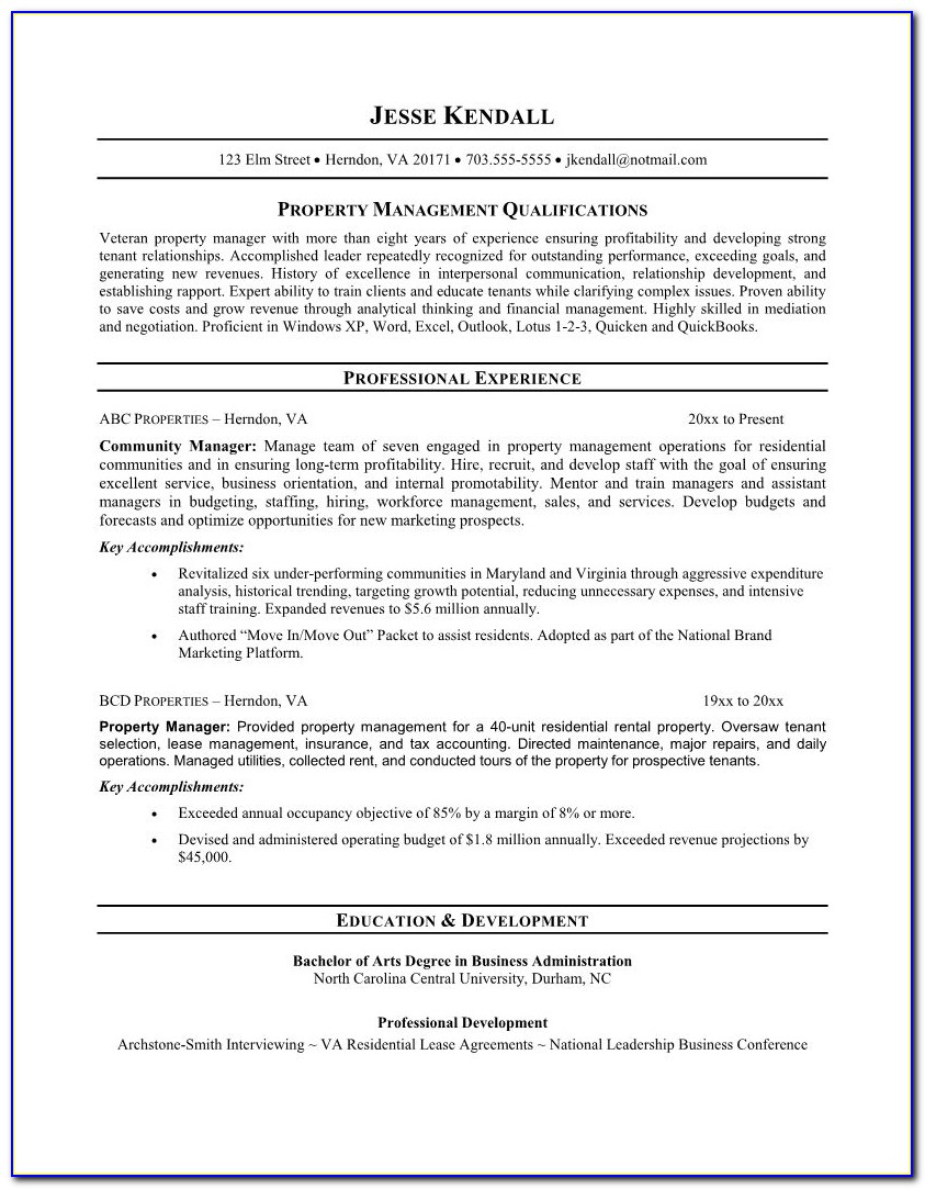 Resumes For Property Managers