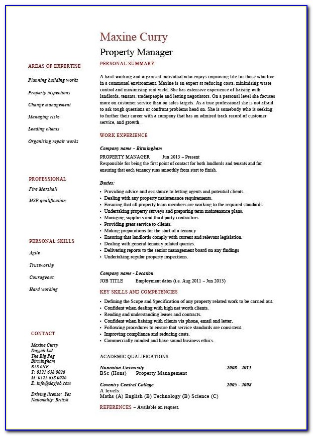 Resumes For Regional Property Managers