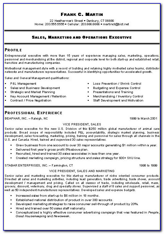 Resumes For Sales Executives