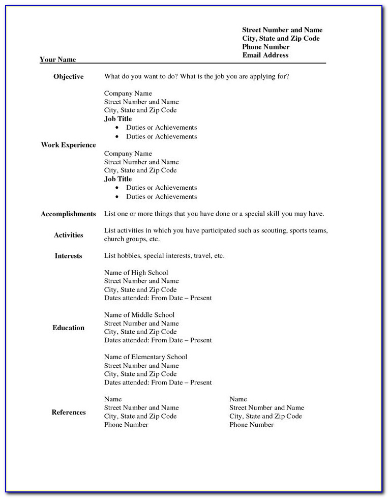 Sample Blank Resume Form