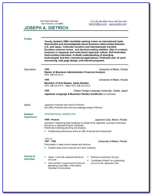 Sample Federal Job Resume Format