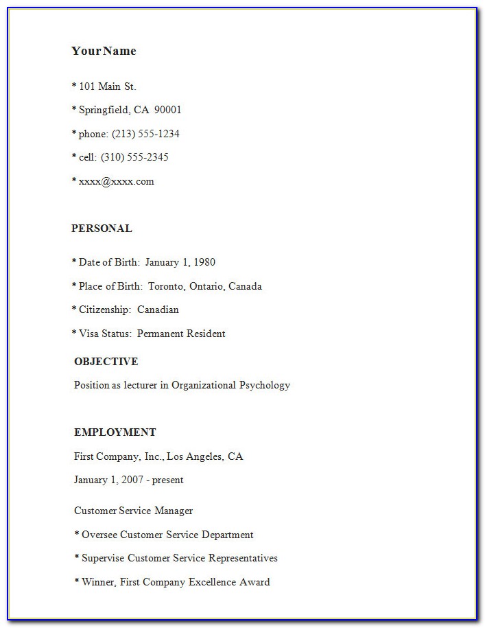 Sample Of Basic Resume Format