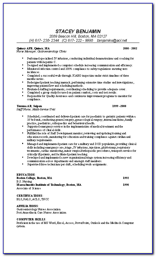 Sample Of Cv Resume For Nurses