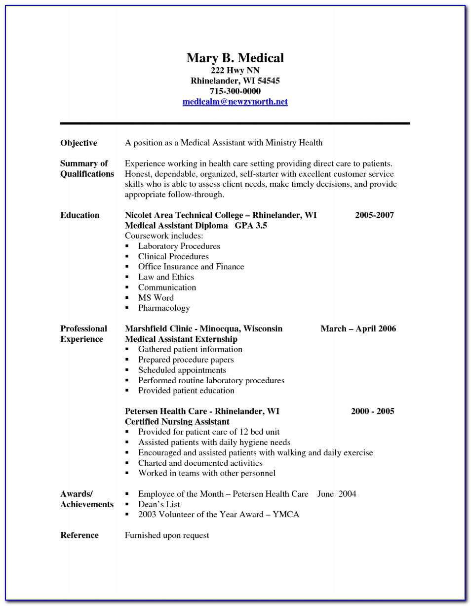 Sample Of Functional Resume For Medical Assistant