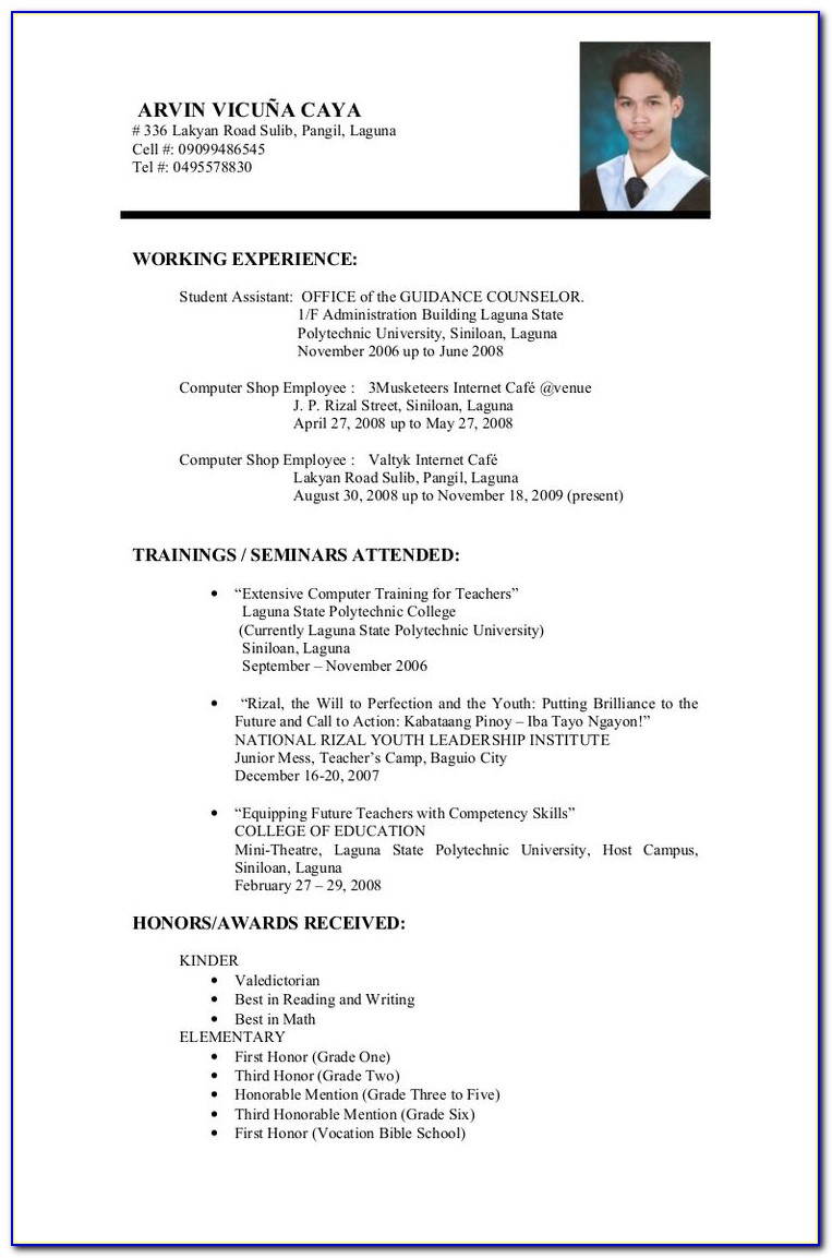 Sample Of Resume For Job