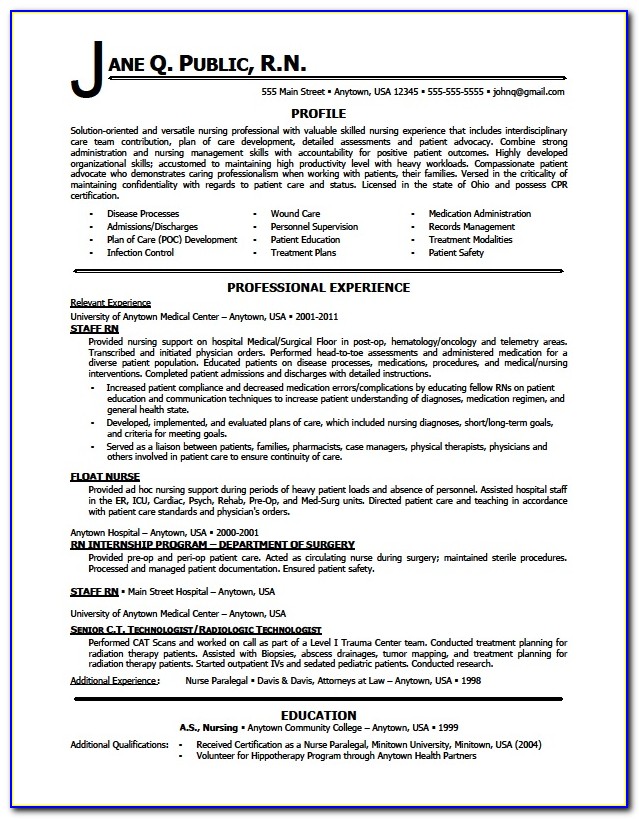 Sample Of Resume For Nurses Without Experience