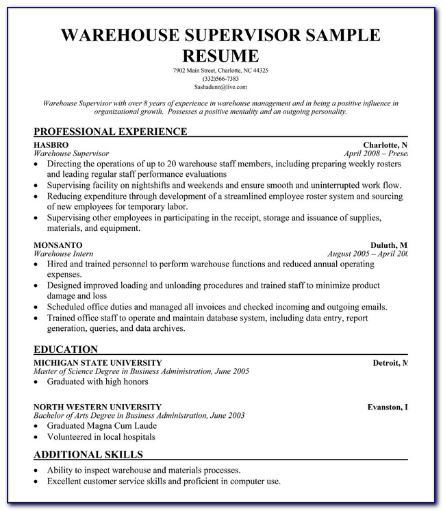 Sample Of Resume Warehouse Clerk