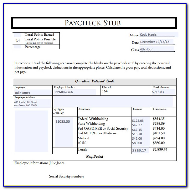 Sample Paycheck Stub Template