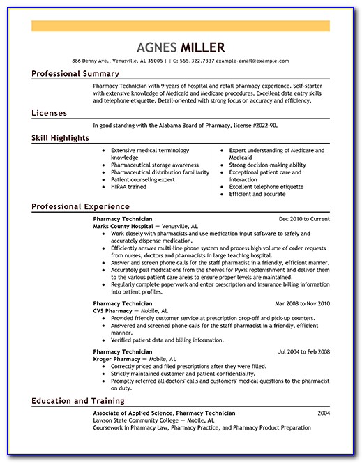 Sample Pharmacy Technician Resume With No Experience