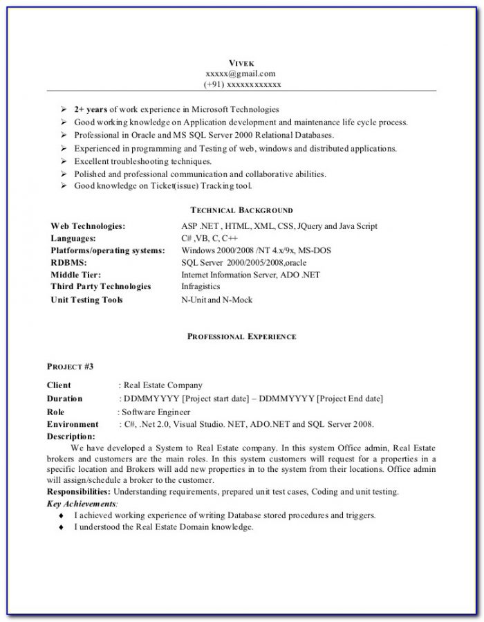 Sample Resume For .net Developer With 4 Year Experience