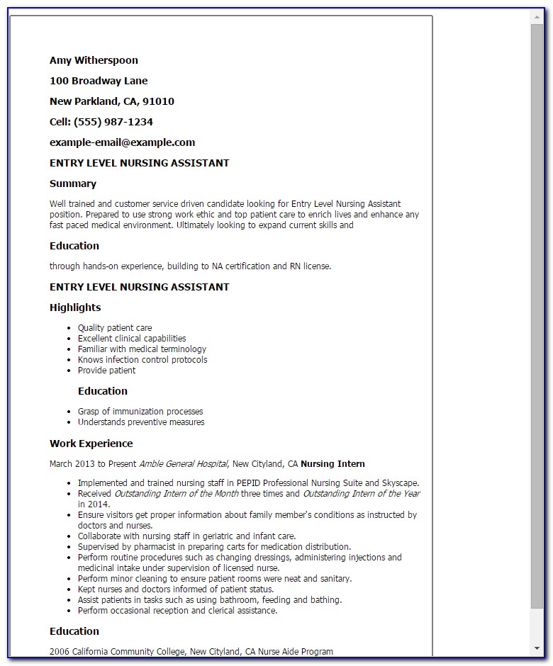 Sample Resume For Assistant Nurse Manager Position