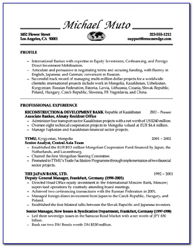 Sample Resume For Bankers