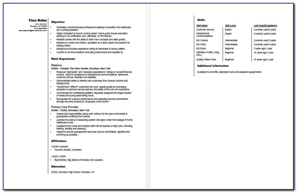 Sample Resume For Certified Nursing Assistant With No Experience