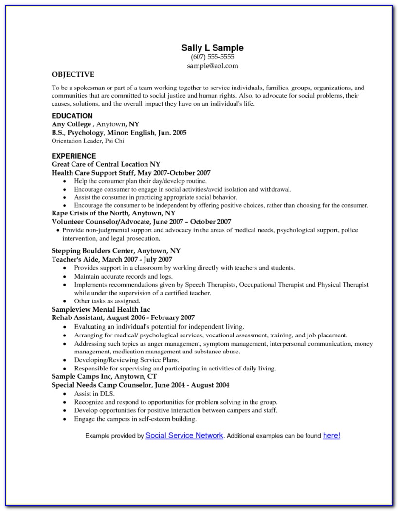 Sample Resume For Clinical Social Worker