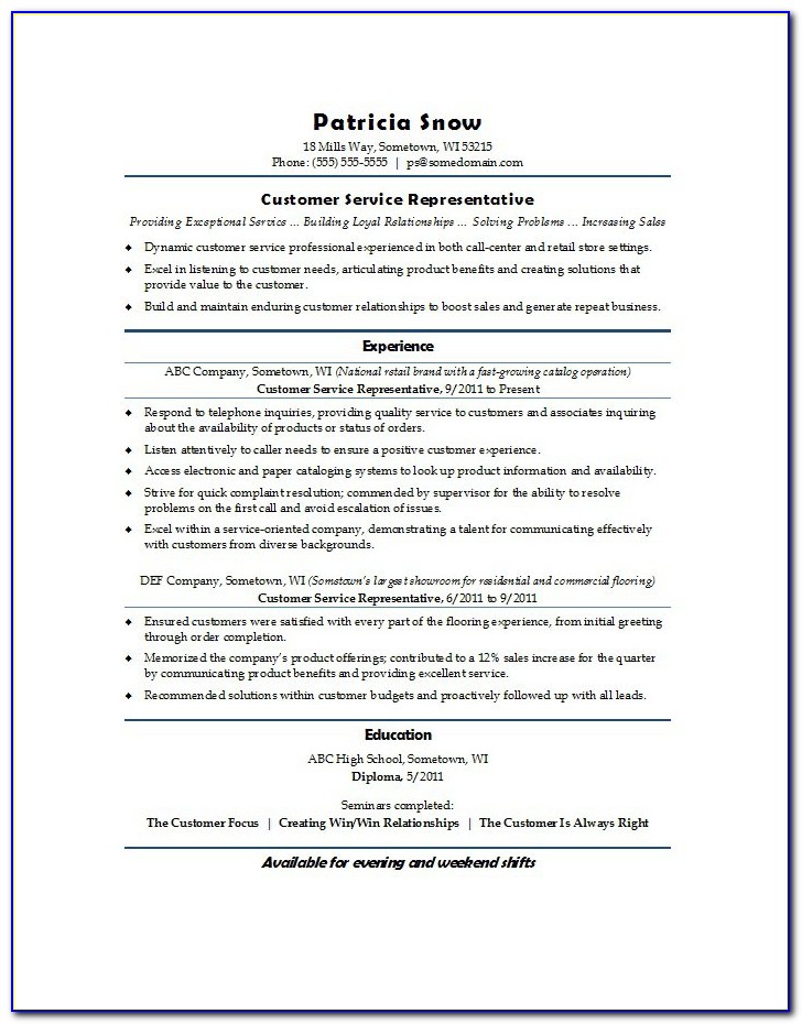 Sample Resume For Customer Service Executive