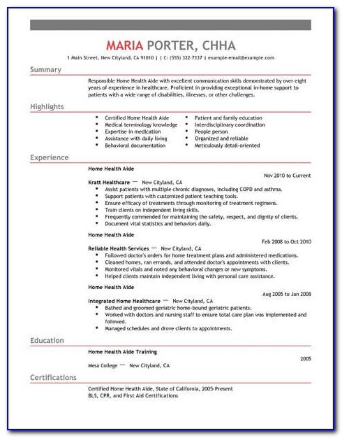 Sample Resume For Hha