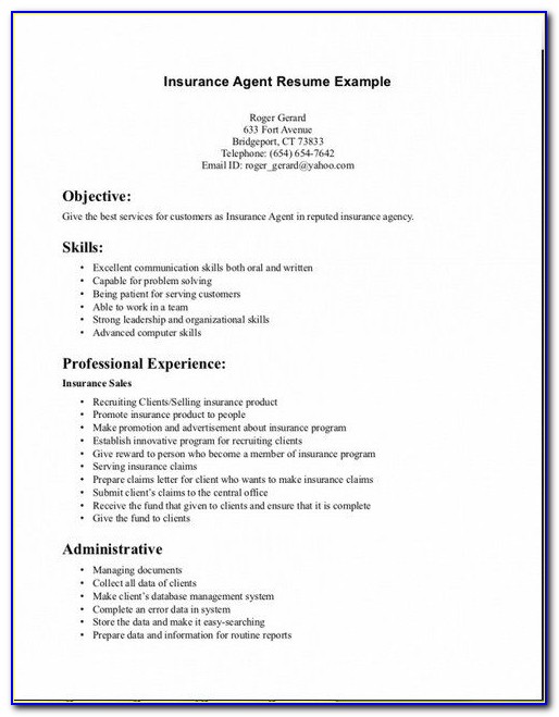 Life Insurance Agent Resume Examples With Regard To Life Insurance Agent Resume