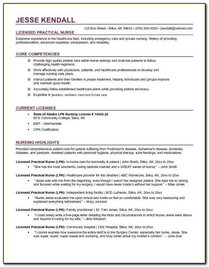 Sample Resume For Lpn New Grad