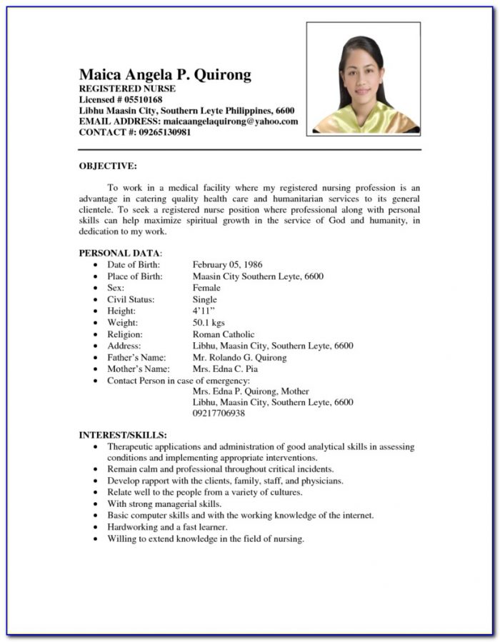 Sample Resume For Rn Skills