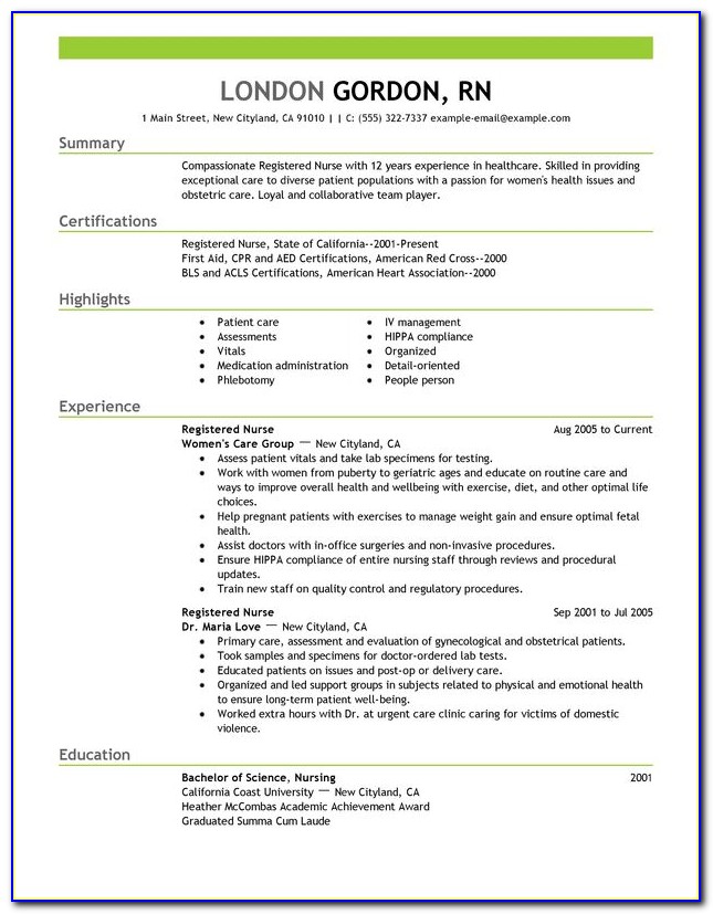 Sample Resume Format For Registered Nurse