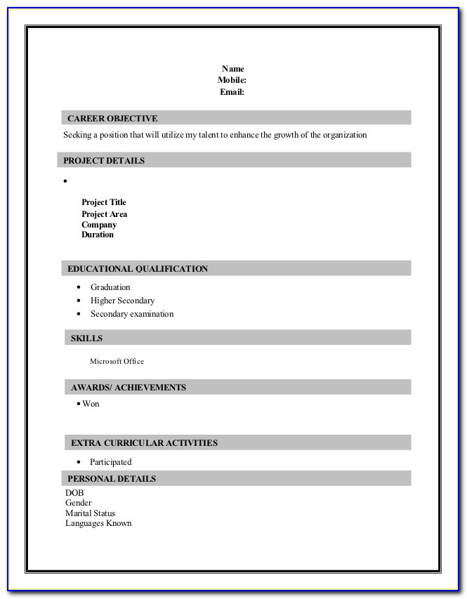 Sample Resume Format Word Document Download