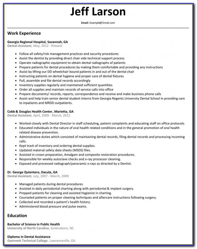 Sample Resume Objectives For Dental Assistant