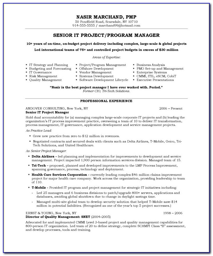 Sample Resume Of A Project Manager