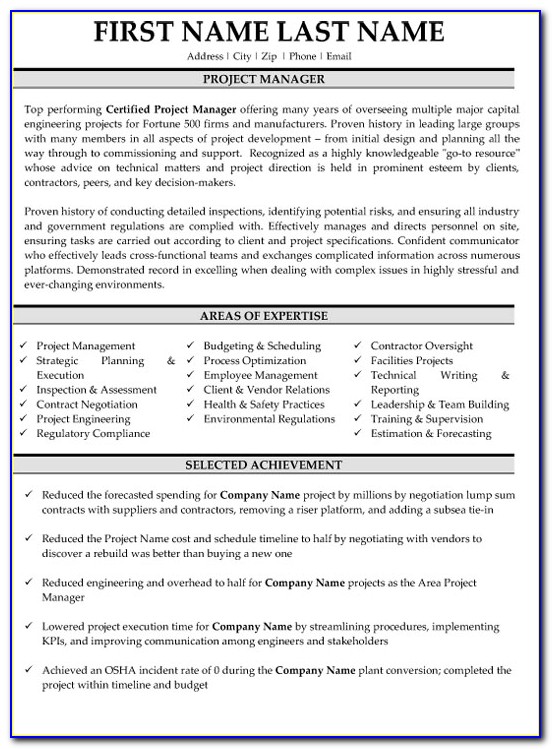 Sample Resume Project Manager Telecommunications