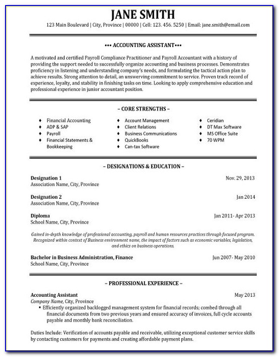 Sample Resumes For Chartered Accountants