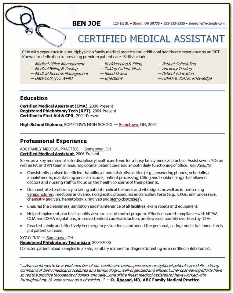 Samples Of Medical Assistant Resumes