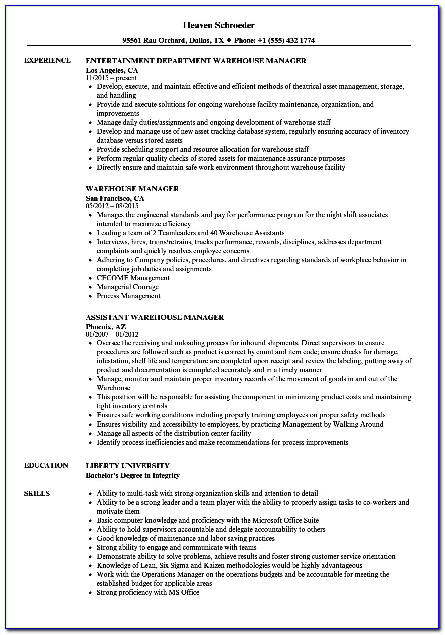 Self Storage District Manager Resume