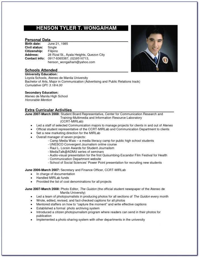 Sexamples Of Resume Format For Freshers