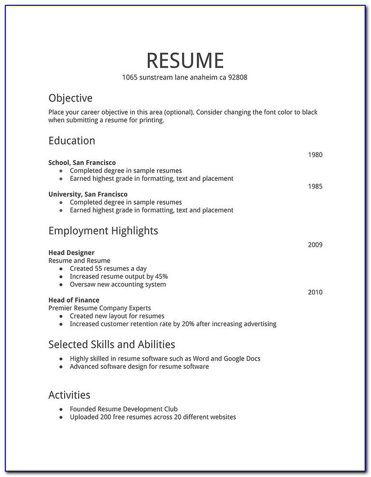Simple Easy Resume Examples