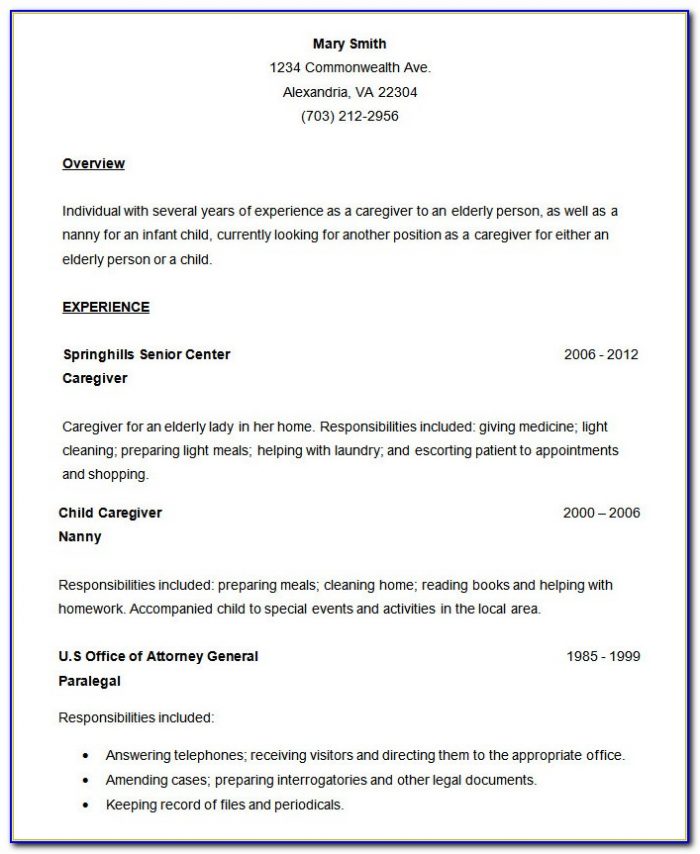 Simple Example Of Resume For Job